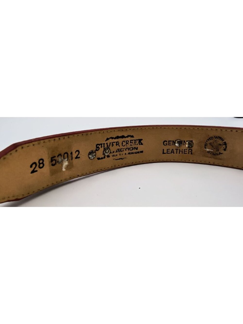 Vintage Silver Creek Tooled Leather Belt With Western Brass Accents & Navajo-Ins - Picture 5 of 5